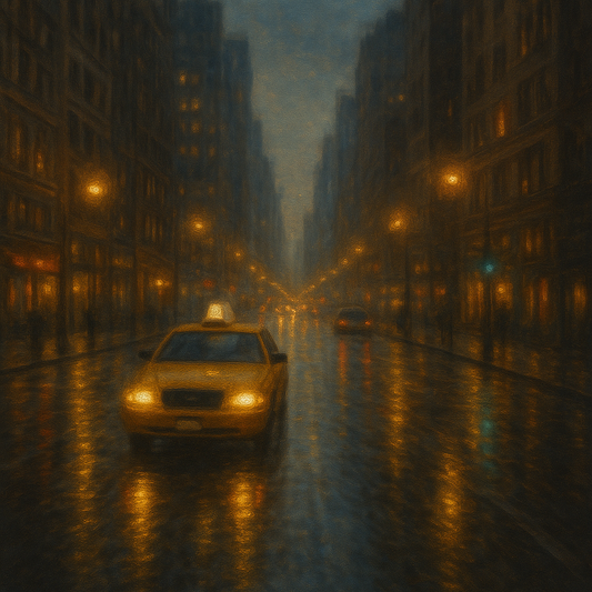 Rain-Drenched Manhattan Avenue Lights No. 24 Oil Painting - View 1