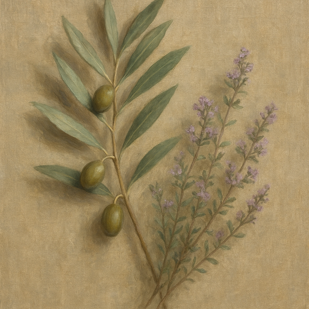 Olive Branches & Wild Thyme Botanical Study No. 15 Fine Art Oil Painting - View 1