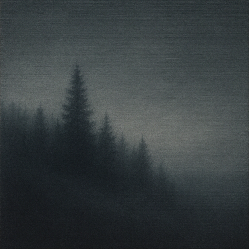 Dusk over Silent Pine Ridgeline in Charcoal Fog No. 10 Oil Painting - View 1
