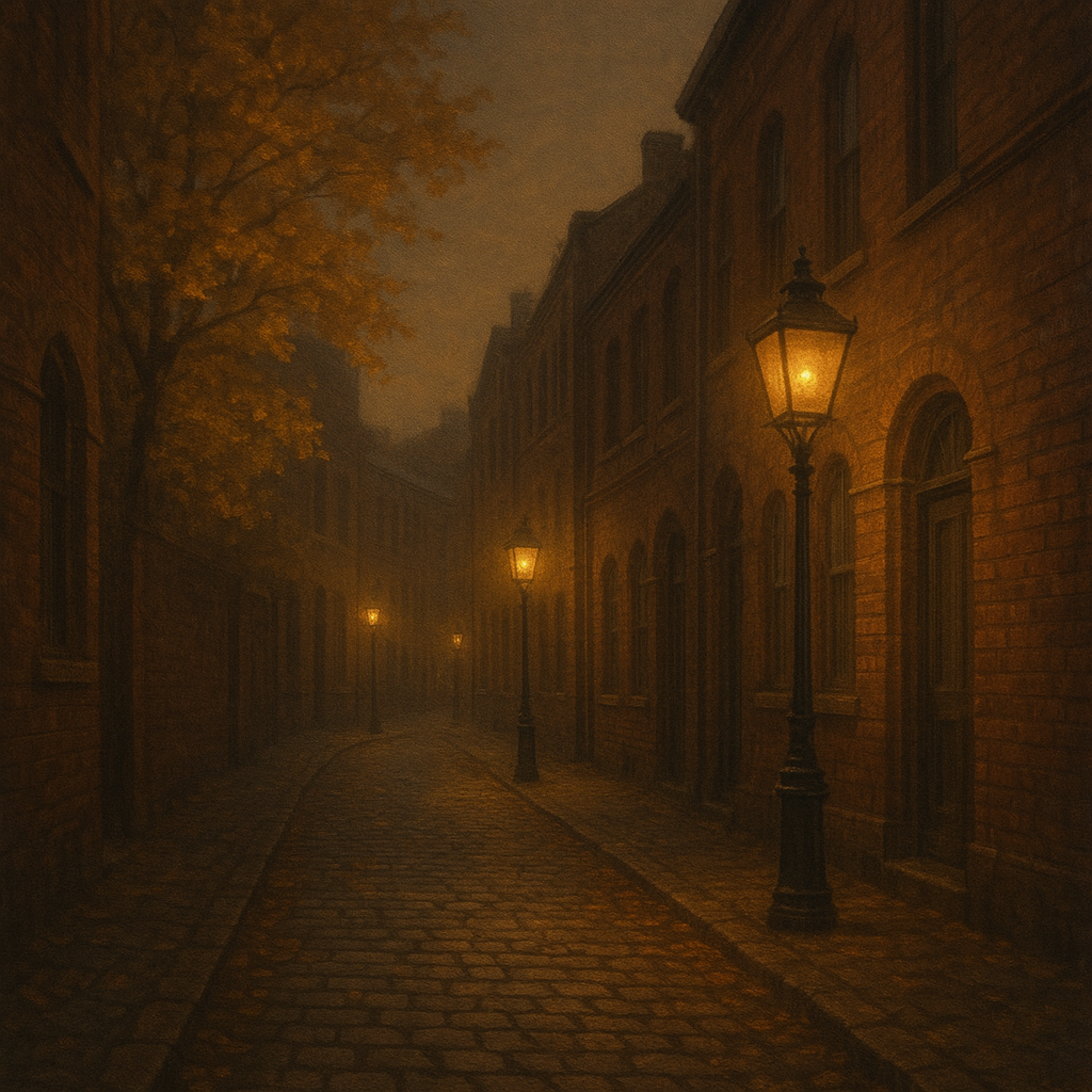 London Gaslamp Alley in Autumn Dusk No. 18 Oil Painting - View 1
