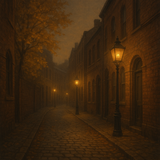 London Gaslamp Alley in Autumn Dusk No. 18 Oil Painting 100% Hand Painted Oil on Belgian Linen Canvas, Original Fine Art Wall Decor