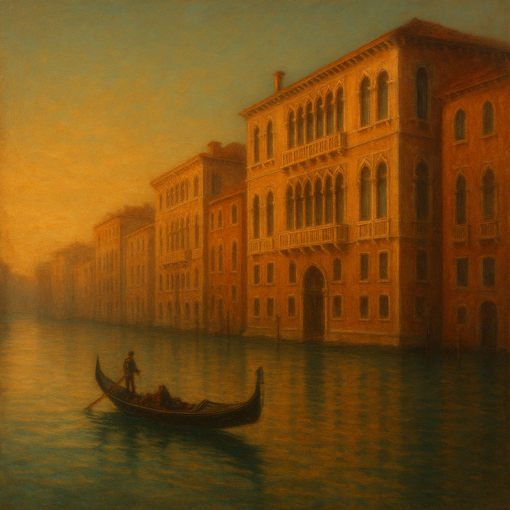 Venetian Canal Palaces at Golden Hour No. 23 Oil Painting - View 1