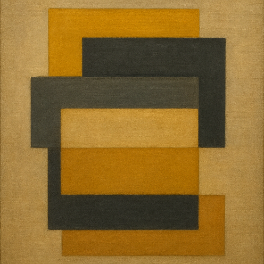 Stacked Horizon Blocks in Mustard & Charcoal No. 8 Oil Painting - View 1