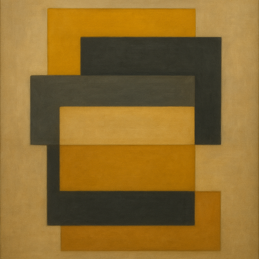 Stacked Horizon Blocks in Mustard & Charcoal No. 8 Oil Painting - View 1