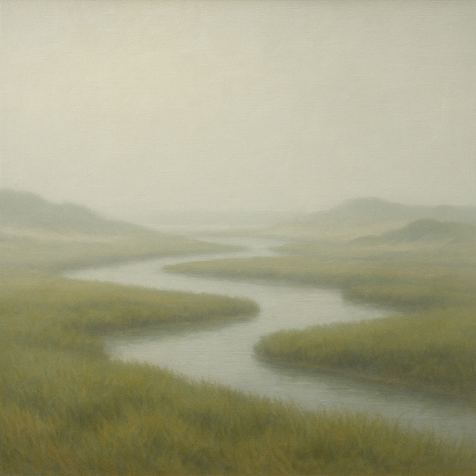 Morning Fog over Cape Cod Tidal Marsh No. 5 Oil Painting 100% Hand Painted Oil on Belgian Linen Canvas, Original Fine Art Wall Decor