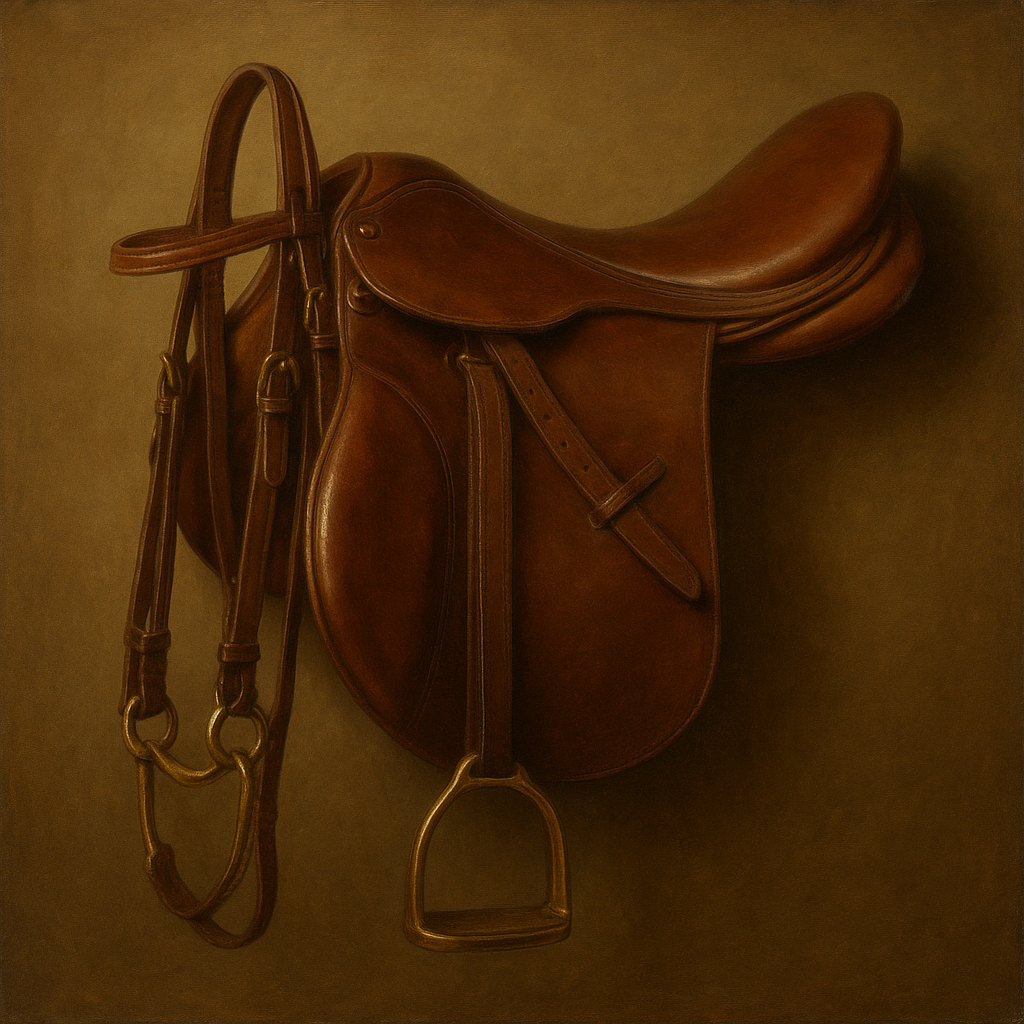 Vintage Bridle & Polished Leather Saddle No. 10 Oil Painting - View 1