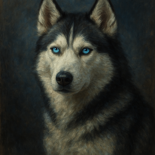 Siberian Husky with Luminous Ice Blue Eyes No. 11 Fine Art Oil Painting - View 1