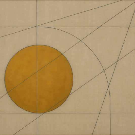 Abstract Tangent Lines & Earthy Ochre Disc No. 7 Oil Painting 100% Hand Painted Oil on Belgian Linen Canvas, Original Fine Art Wall Decor
