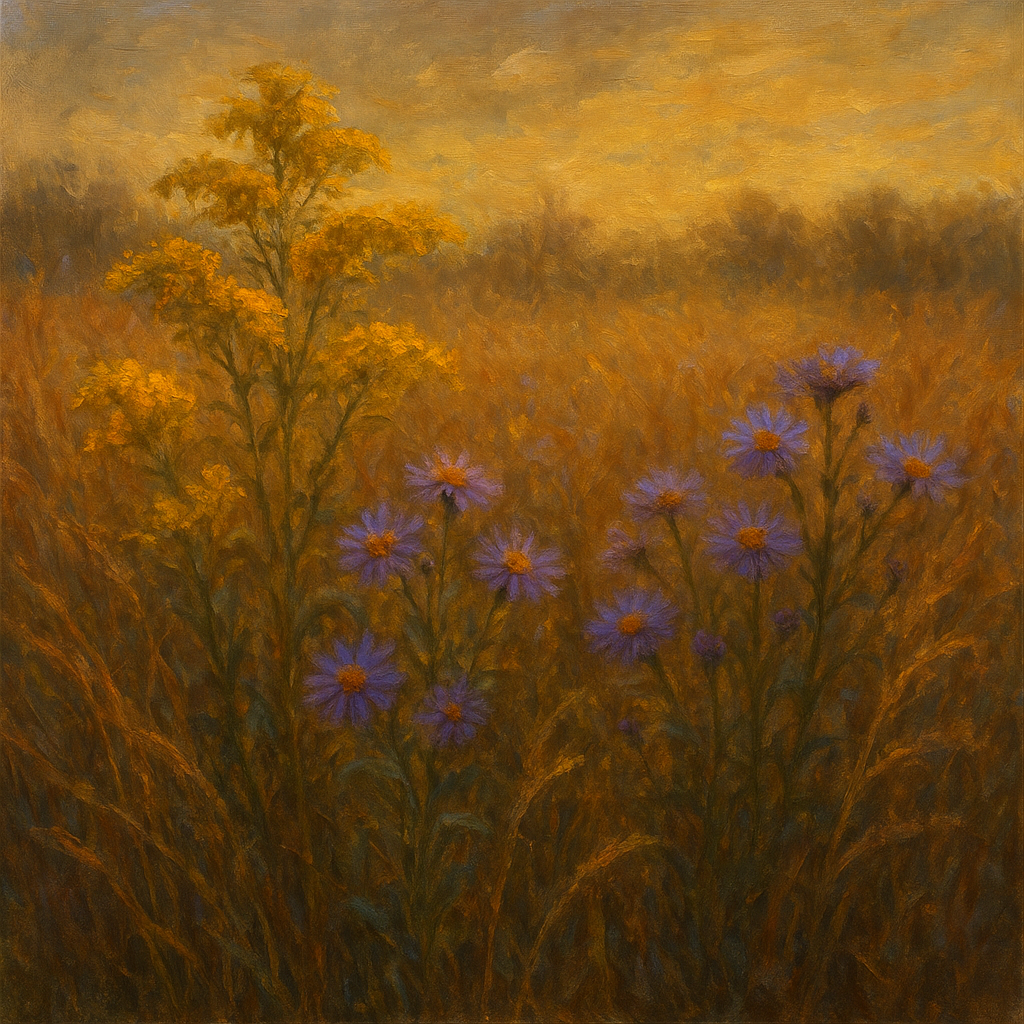 Goldenrod & Autumn Asters in Rustic Meadow No. 14 Fine Art Oil Painting - View 1