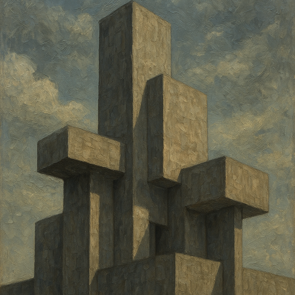Brutalist Concrete Monolith & Sky No. 8 Oil Painting - 100% Hand-Painted Master Oil Painting