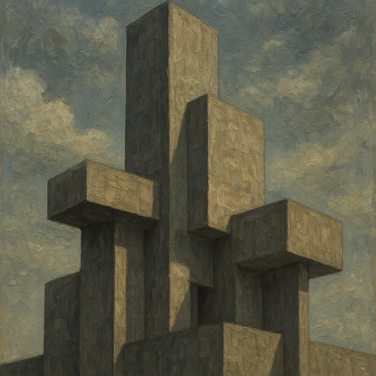 Brutalist Concrete Monolith & Sky No. 8 Oil Painting - 100% Hand-Painted Master Oil Painting