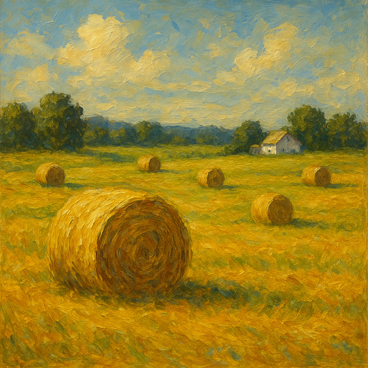 Rolling Meadow Hay Bales Horizon No. 5 Oil Painting 100% Hand Painted Oil on Belgian Linen Canvas, Original Fine Art Wall Decor