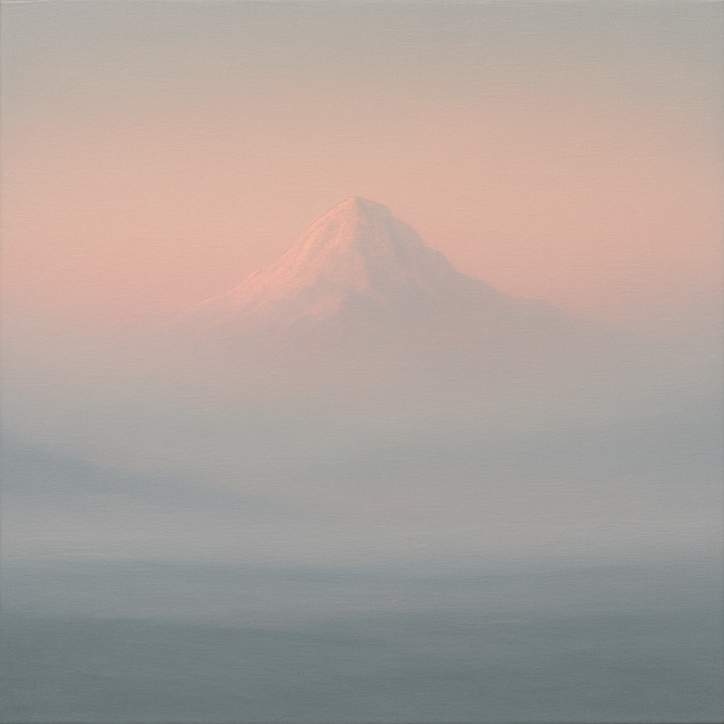 Pale Alpenglow over Distant Glacial Peak No. 21 Oil Painting 100% Hand Painted Oil on Belgian Linen Canvas, Original Fine Art Wall Decor