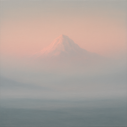 Pale Alpenglow over Distant Glacial Peak No. 21 Oil Painting 100% Hand Painted Oil on Belgian Linen Canvas, Original Fine Art Wall Decor