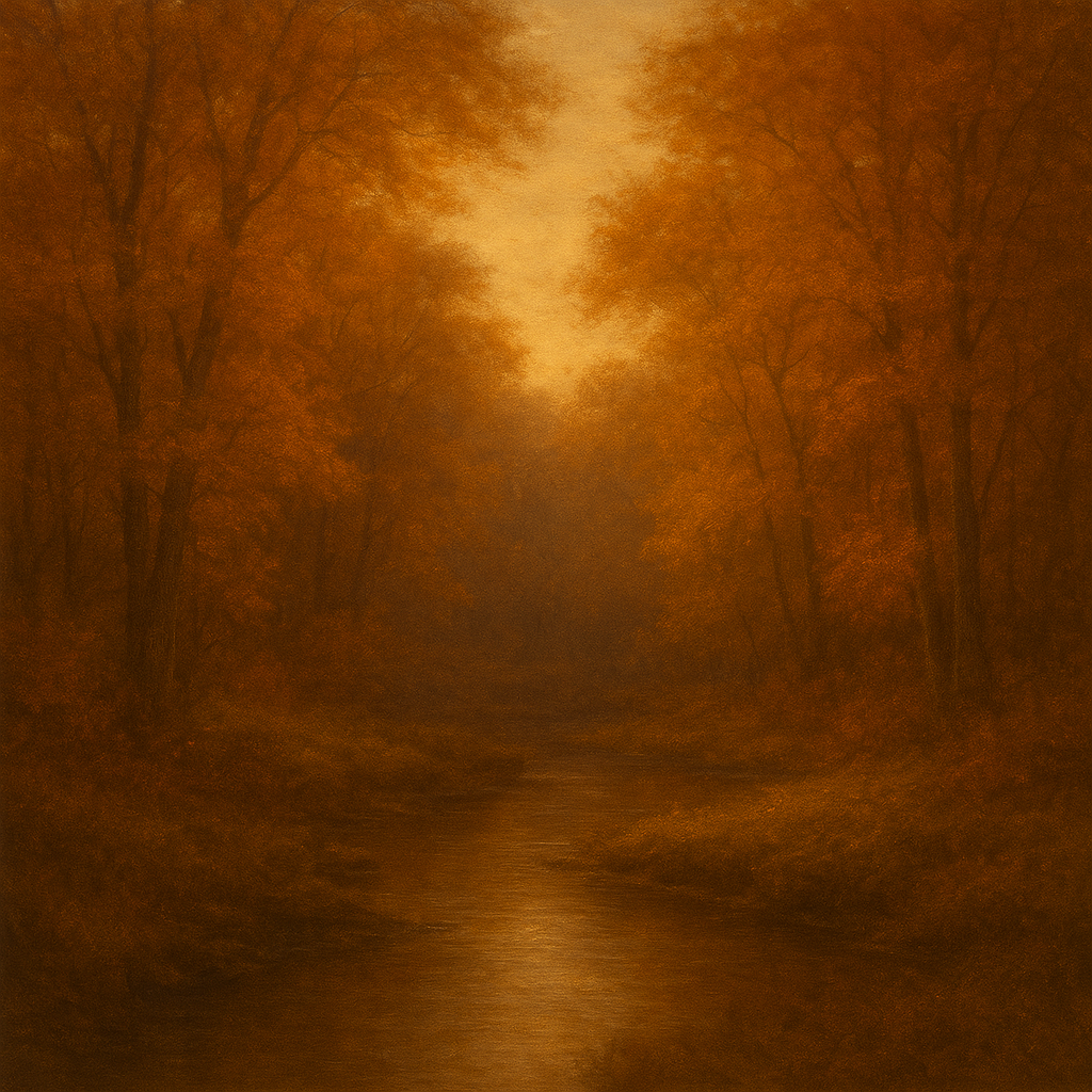 Secluded Woodland Brook in Autumn Glow No. 3 Oil Painting - View 1