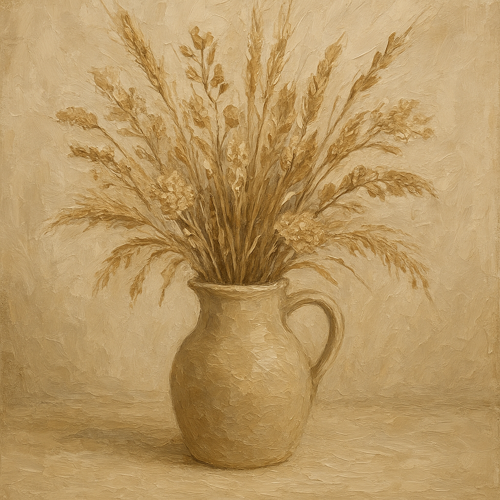 Wild Meadow Botanicals in Neutral Ceramic No. 2 Oil Painting - 100% Hand-Painted Master Oil Painting