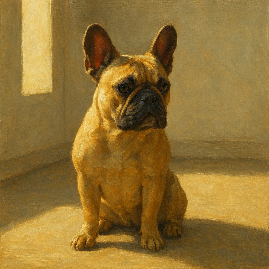 French Bulldog in Sunlit Minimalist Studio No. 10 Fine Art Oil Painting - View 1