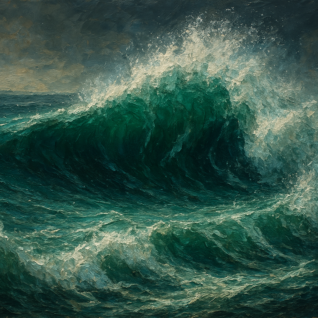 Coastal Deep Emerald Wave Oil Painting - View 1