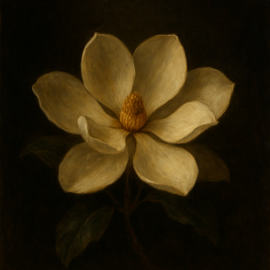 Magnolia Blossom in Quiet Chiaroscuro No. 3 Fine Art Oil Painting - View 1