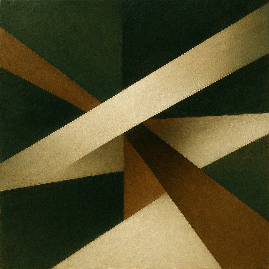 Kinetic Diagonal Planes in Forest & Alabaster Fine Art Oil Painting - View 1