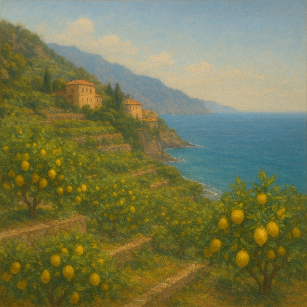 Italian Amalfi Coastline Terraces & Lemon Grove No. 4 Oil Painting - View 1