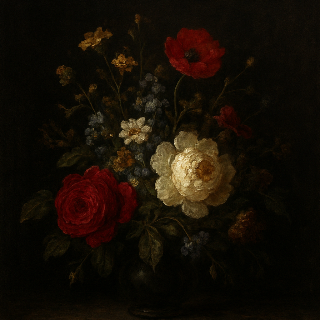 Moody Dutch Master Dark Floral Still Life No. 4 Fine Art Oil Painting - View 1