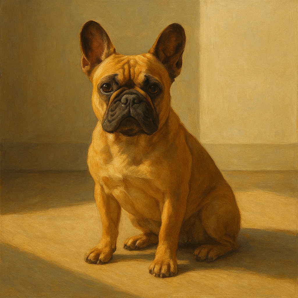 French Bulldog in Sunlit Minimalist Studio No. 14 Fine Art Oil Painting - View 1