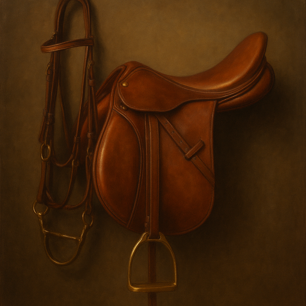 Vintage Bridle & Polished Leather Saddle No. 14 Oil Painting - View 1
