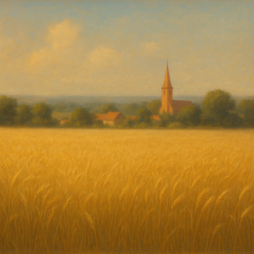 Sun-Drenched Wheatfield & Distant Village No. 6 Oil Painting - View 1