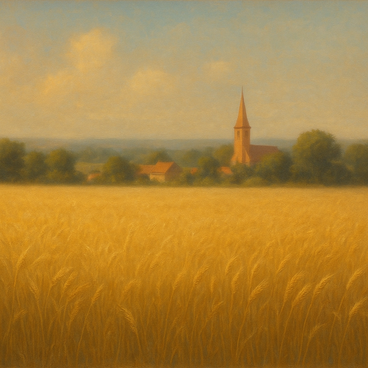 Sun-Drenched Wheatfield & Distant Village No. 6 Oil Painting 100% Hand Painted Oil on Belgian Linen Canvas, Original Fine Art Wall Decor