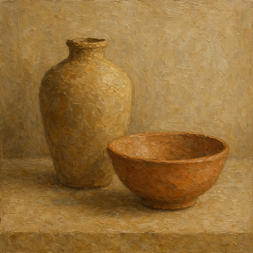 Wabi-Sabi Ceramic Silhouette Oil Painting - View 1