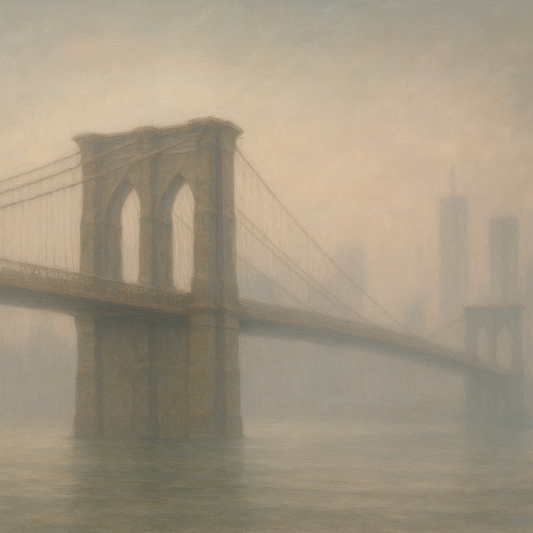 Brooklyn Bridge in Morning River Mist No. 30 Oil Painting 100% Hand Painted Oil on Belgian Linen Canvas, Original Fine Art Wall Decor