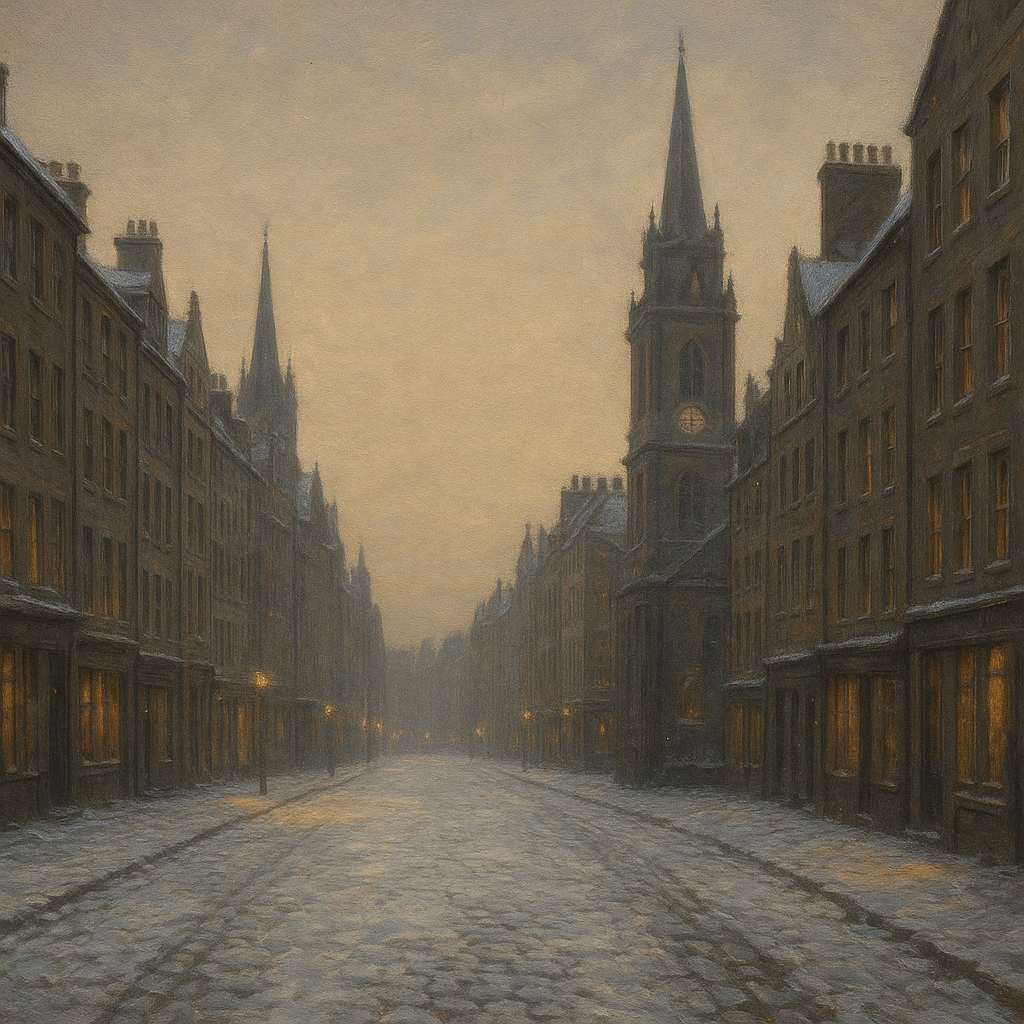 Edinburgh Old Town Royal Mile in Snow No. 3 Oil Painting - View 1