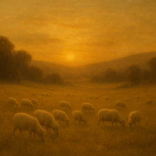 Sunset Grazing Flock in Golden Valley No. 8 Oil Painting 100% Hand Painted Oil on Belgian Linen Canvas, Original Fine Art Wall Decor