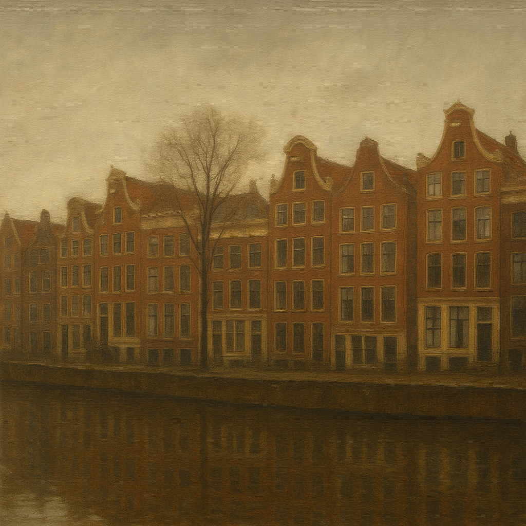Amsterdam Canal Houses Under Overcast Sky No. 10 Oil Painting - View 1