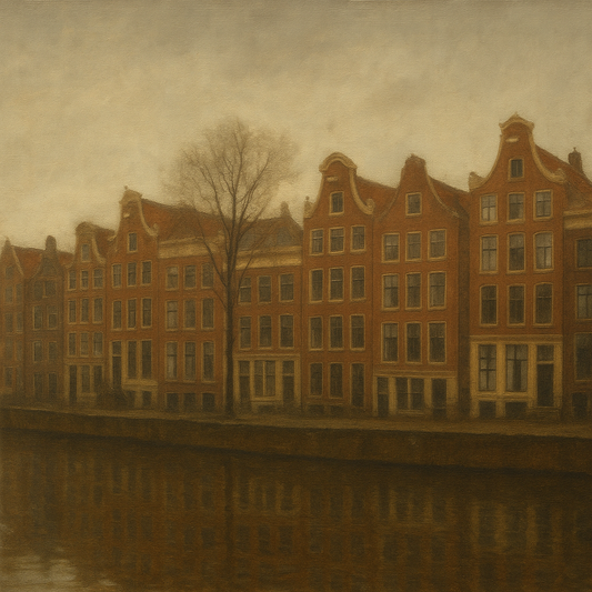 Amsterdam Canal Houses Under Overcast Sky No. 10 Oil Painting 100% Hand Painted Oil on Belgian Linen Canvas, Original Fine Art Wall Decor